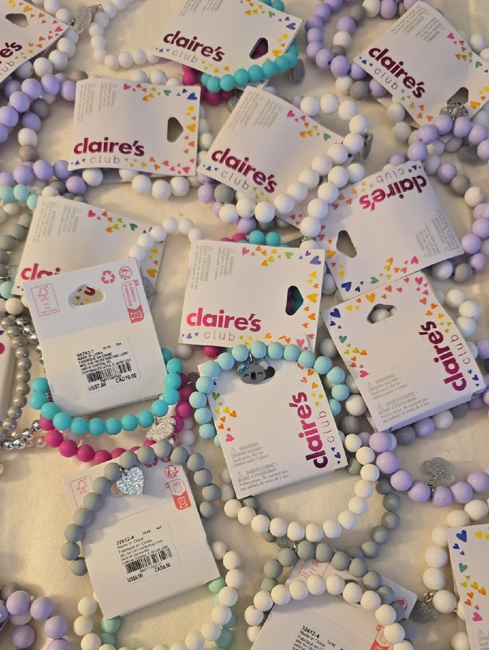 23 Sets Claire's Girls Pastel Beaded Stretch Bracelet, Each Set Has 3, Charms